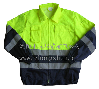 定制定做反光條醒目工作服 熒光綠色發(fā)光工裝 防護服裝 勞保服裝